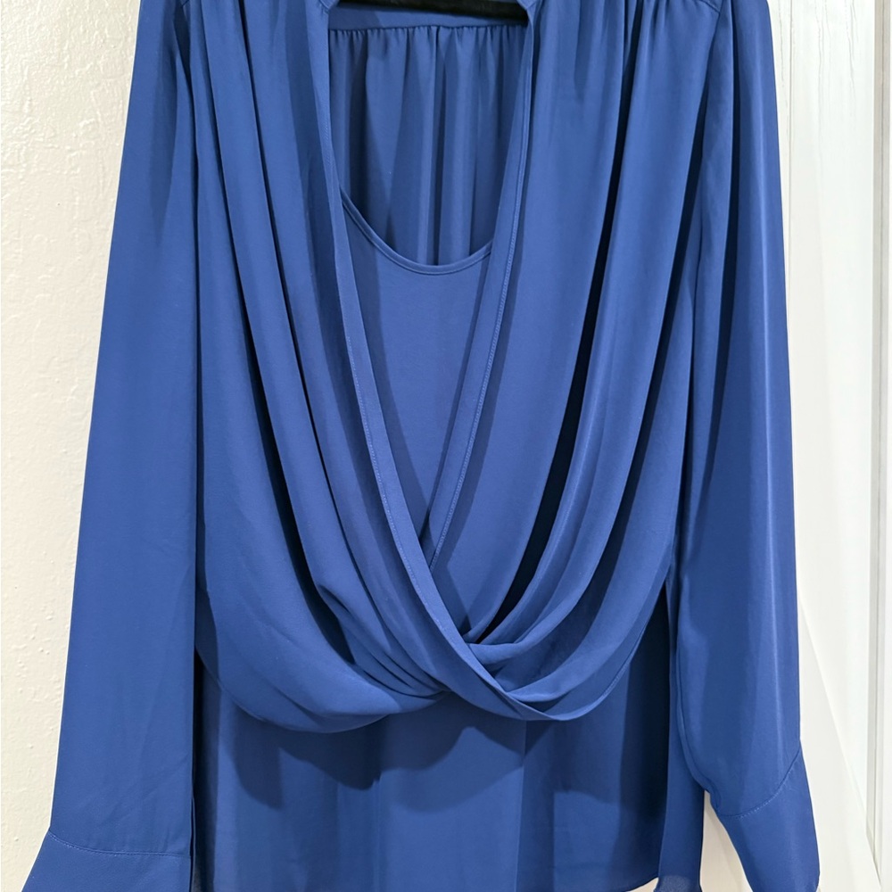 BCBG Draped Front Long-Sleeve Top - Royal Navy Blue